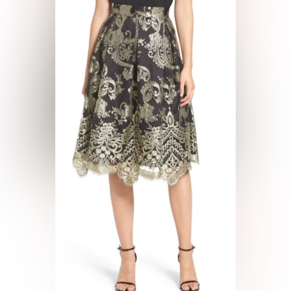 Elegant Black and Gold Lace Skirt